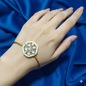 Elegant Kundan Floral Bracelet with Pearl Beaded Border