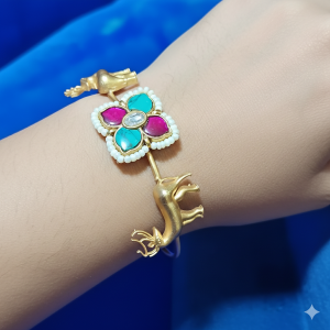 Traditional Floral Stone Bracelet with Deer Charm & Pearl Detailing