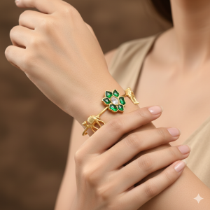 Green Stone Floral Bracelet with Elephant Motif