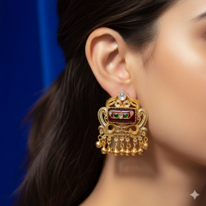 Royal Temple Kundan Jhumka Earrings with Ruby & Emerald Stones