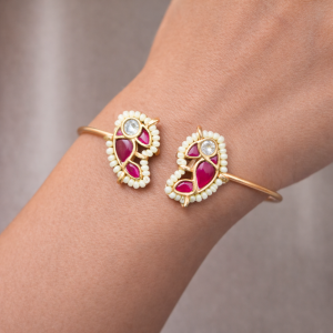 Royal Pink Paisley Beaded Open Cuff Bracelet