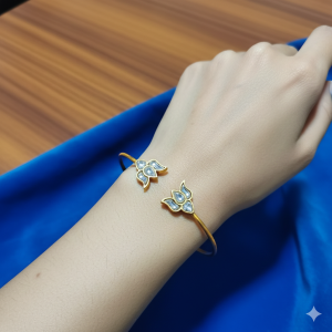 Elegant Dual Floral Kundan Open Cuff Bracelet