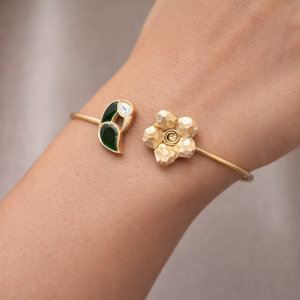 Antique Floral & Emerald Stone Open Cuff Bracelet
