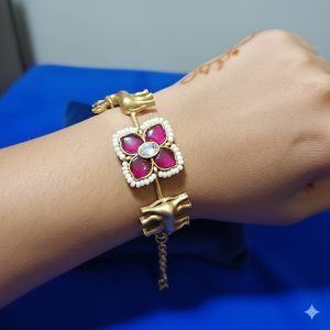 Royal Deer Motif Designer Bracelet with Floral Stone Work