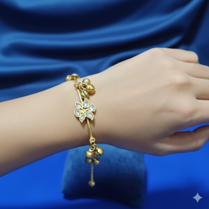 Floral Kundan Adjustable Bracelet with Ghungroo Charms