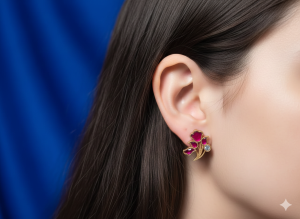 Ruby Pink Floral Enamel Stud Earrings