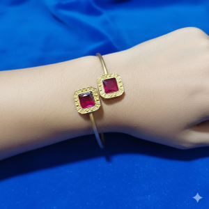 Ruby Pink Square Stone Dual Cuff Bracelet