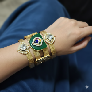 Traditional Navratna Multi-Band Kada Bracelet for Women