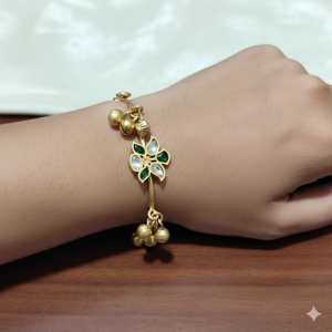 Floral Kundan Adjustable Kada Bracelet with Ghungroo Charms