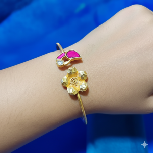 Antique Floral & Ruby Stone Open Cuff Bracelet