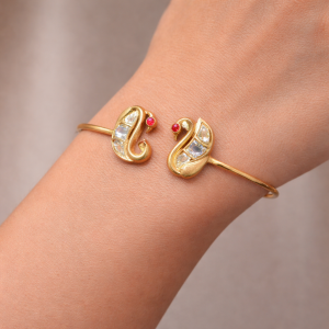 Crystal Swan Designer Open Cuff Bracelet