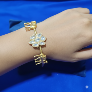 Elegant Floral Kundan Bracelet with Elephant Motif