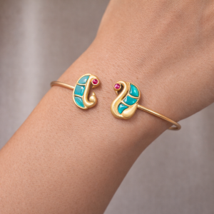 Turquoise Swan Designer Open Cuff Bracelet