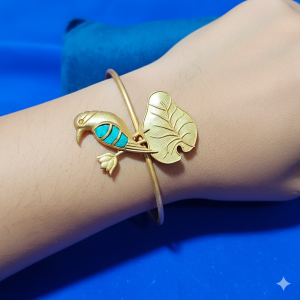 Golden Turquoise Bird Leaf Cuff Bracelet