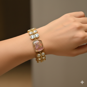 Elegant Pink Stone Bracelet with Dangling Crystal Drops