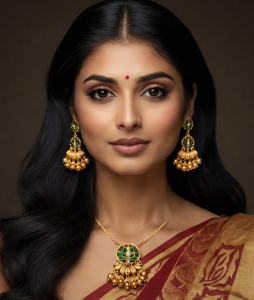 Antique Lotus Jhumka Gold Pendant Necklace Set