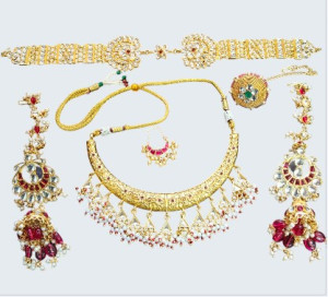 Rajwada Kundan & Ruby Bridal Jewelry Set with Kamarbandh