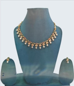 Delicate Pearl Drop Gold-Tone Necklace Set with Stud Earrings