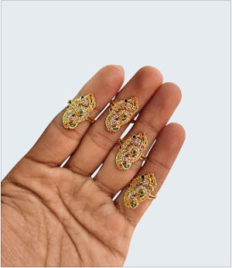 Traditional Gold-Toned Paisley Oval Adjustable Ring for Women