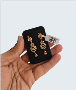 Traditional Gold-Toned Red Stone Drop Earrings