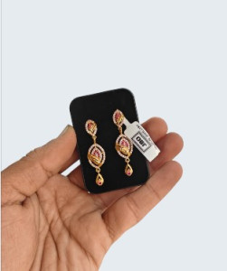 Traditional Gold-Toned Oval Red Stone Drop Earrings