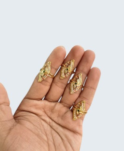 Traditional Gold-Toned Peacock Design Adjustable Ring for Women