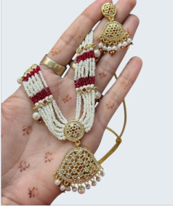 Heritage Red & White Pearl Jhumka Necklace Set with Earrings