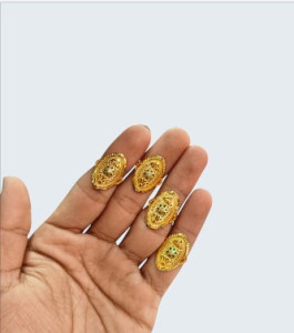 Traditional Gold-Toned Oval Filigree Adjustable Ring for Women