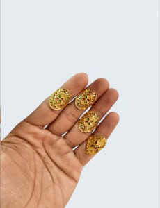 Antique Gold-Tone Oval Temple Design Adjustable Rings (Set of 4)