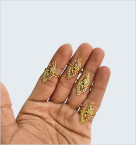 Traditional Gold-Toned Leaf Design Adjustable Ring for Women