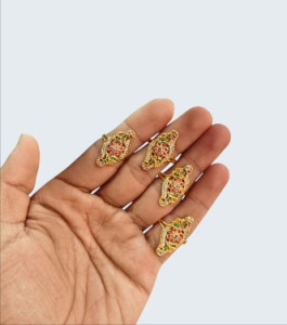 Traditional Gold-Toned Navratna Style Adjustable Ring for Women