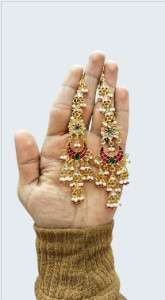 Royal Red & Green Kundan Chandbali Jhumka Earrings