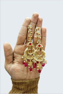 Royal Kundan Chandbali Earrings with Pink Drops