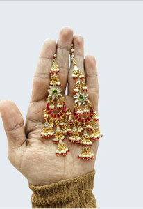 Royal Red Meenakari Kundan Chandbali Jhumka Earrings