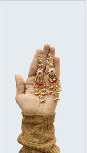 Royal Pink Kundan Chandbali Jhumka Earrings