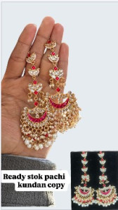 Premium Pachi Kundan Chandbali Earrings with Pearl Drops