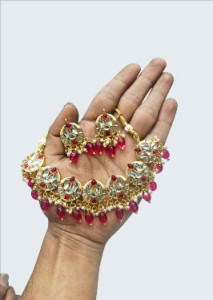 Royal Pink Drop Gold-Plated Choker Necklace Set