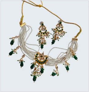 Royal Emerald Pearl Multi-Strand Gold-Plated Necklace Set