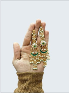 Elegant Green Meenakari Kundan Chandbali Jhumka Earrings