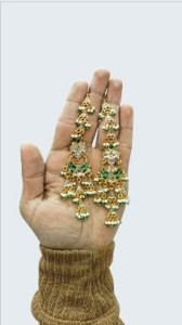 Elegant Green Kundan Long Jhumka Earrings