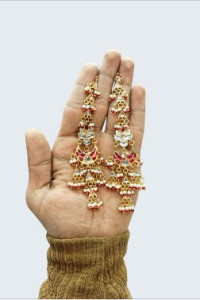 Ruby Kundan Bridal Long Jhumka Earrings with Pearl Drops