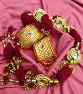 Royal Maroon Bridal Bajuband with Mirror Kalire Set