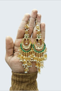 Emerald Green Meenakari Kundan Chandbali Jhumka Earrings