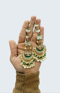 Emerald Green Kundan Chandbali Pearl Cluster Earrings