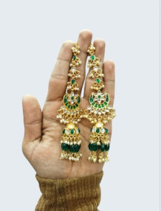 Emerald Green Kundan Layered Jhumka Earrings with Bead Drops