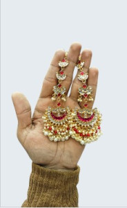 Rani Pink Kundan Chandbali Pearl Cluster Earrings