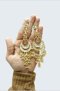 Gold-Plated Kundan Crescent Chandbali Jhumka Earrings