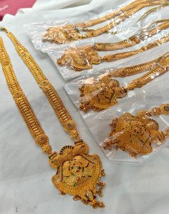 Traditional Temple Design Long Haram Necklace with Lakshmi Pendant
