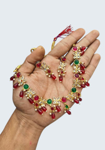 Floral Kundan Beads Necklace Set with Earrings