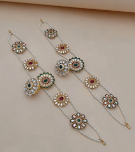 Royal Kundan & Pearl Sheeshpatti with Meenakari Floral Accents